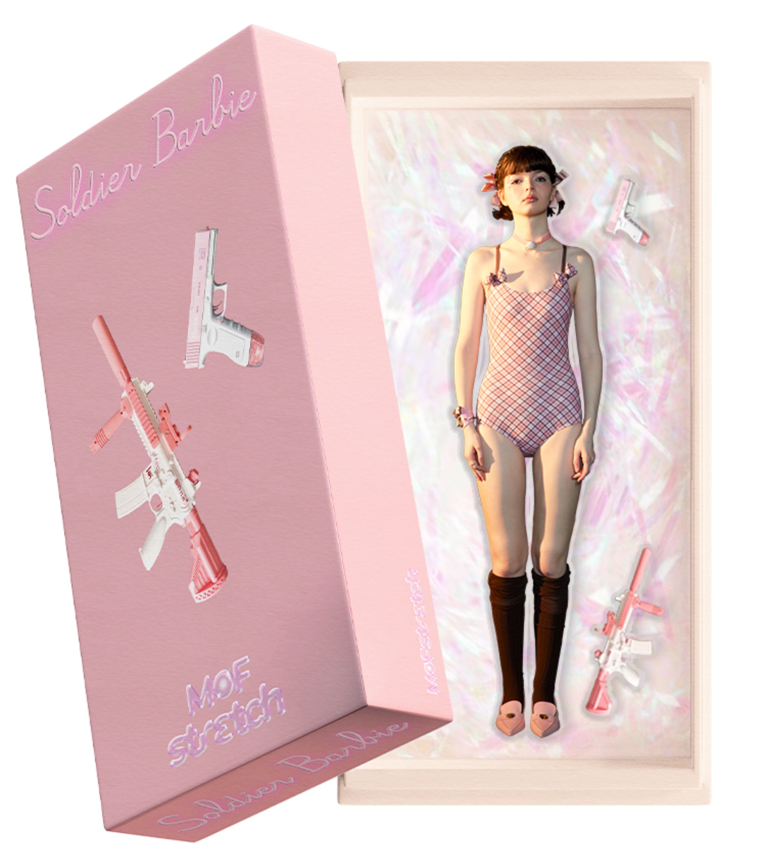 Einteiliger Sling-Badeanzug mit rosa karierter Fliege und Fliege