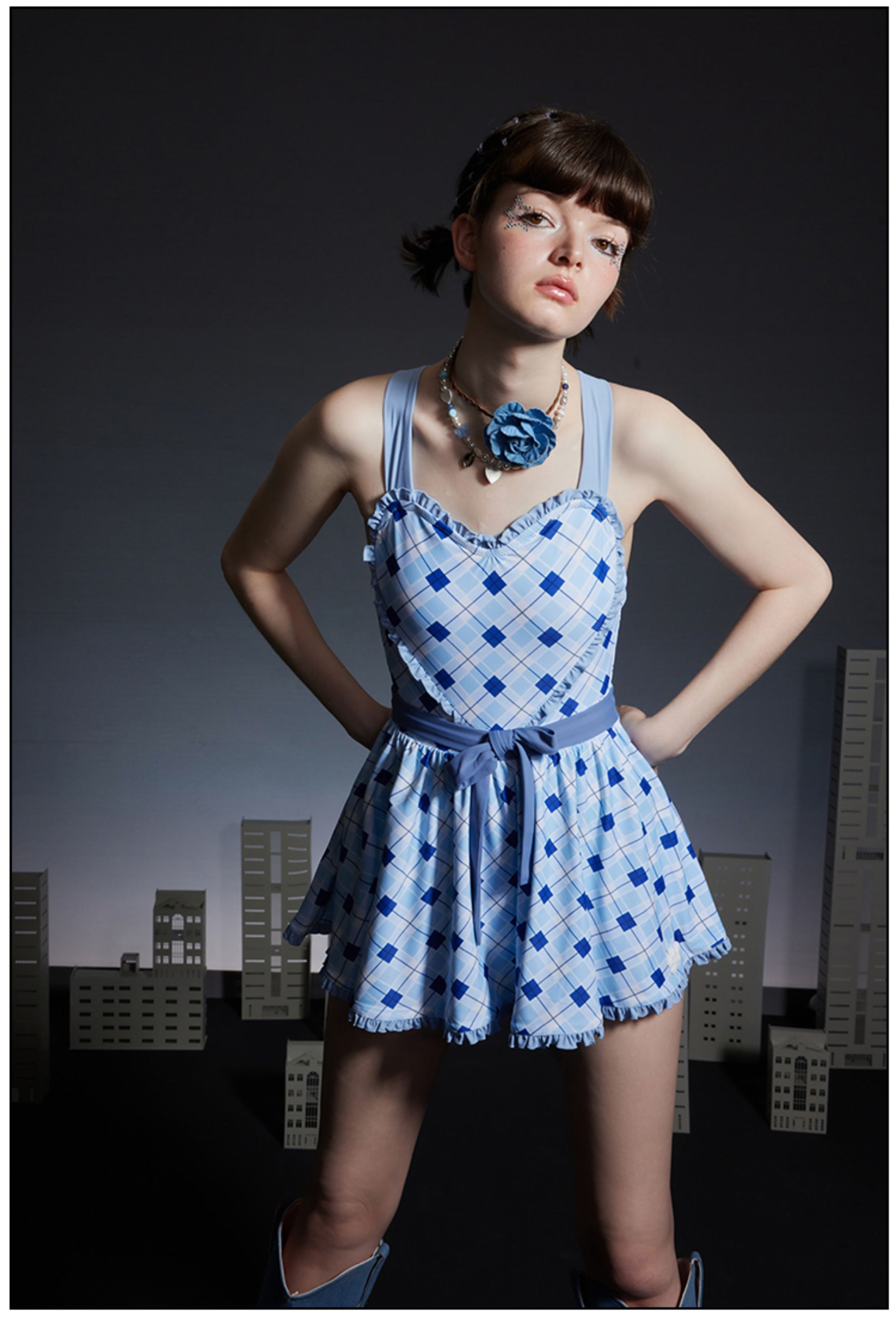 Vintage Love Splice Cute Girls' Dress Sling One Piece Swimwear