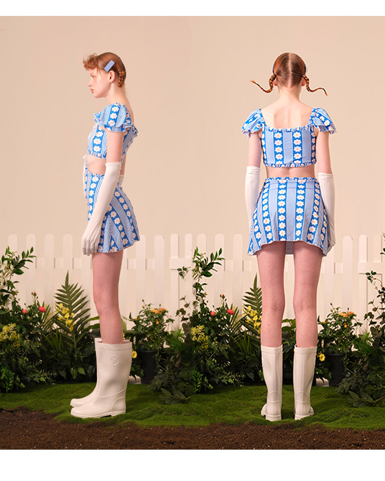 Sunflower One Piece Slim Bubble Sleeves Small Skirt Can Wear Hot Spring Swimwear Externally