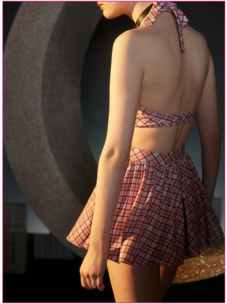 Cute Retro Girl Pink Split Conservative Skirt Water Park