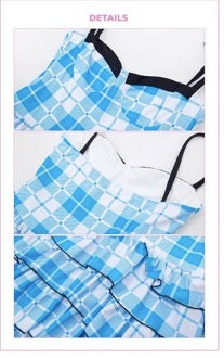 Blue and white checkered cake skirt swimsuit